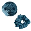 double layered satin cap blue teal + satin scrunchie
